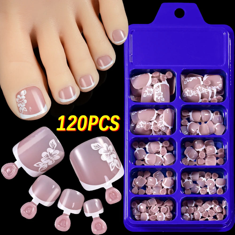 120Pcs 9-Colors French Fake Toenails Summer Short Sqaure Press On Toe Nails Tips Glossy Nude/Pink/Brown Full Cover False Toenail NovaCart