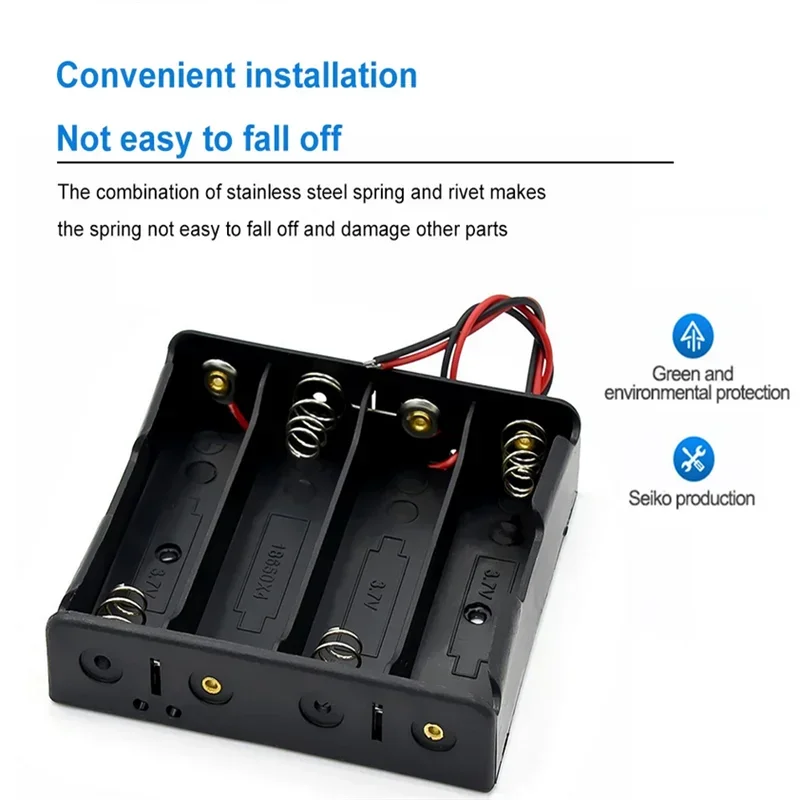 Black Plastic Battery Storage Case DIY Holder 1X 2X 3X 4X 18650 Battery Box with Wire Lead Pin for Electronics 18650 Battery Con Pi-Mart