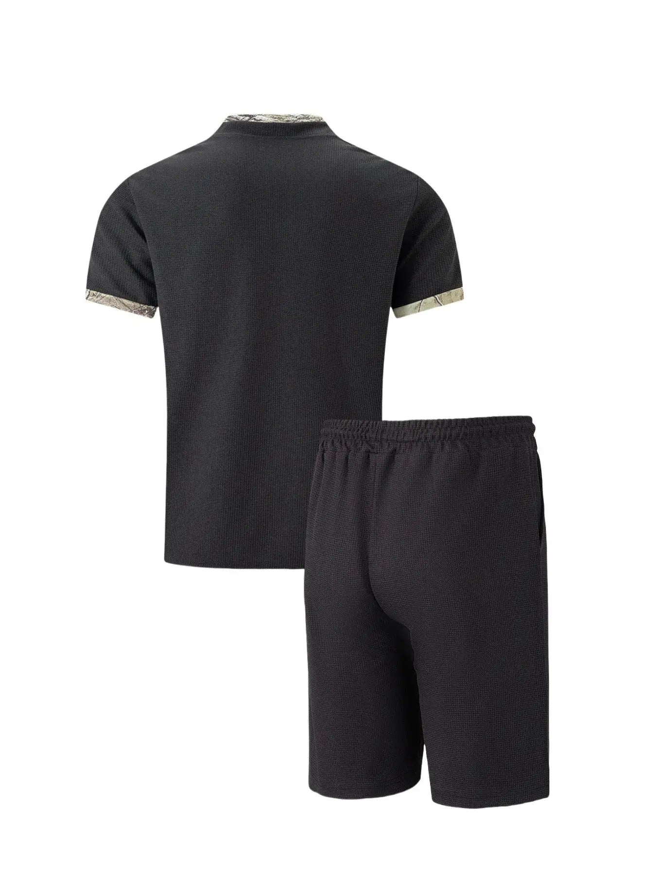 2025 Men Europe and the United States new summer Waffle solid color zip-up lapel short-sleeve suit shorts two sets NovaCart