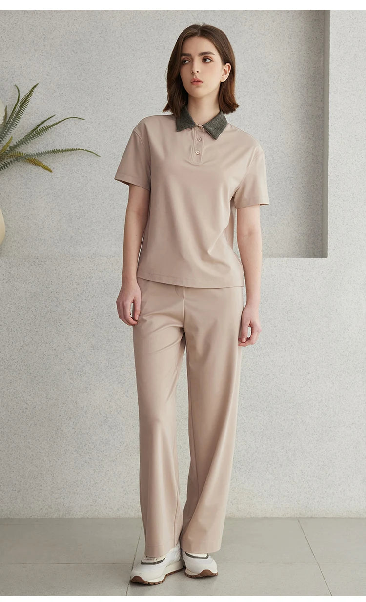 K2067L Luxury Brand Women's Clothing Shirt Collar Pima Cotton Summer Short Sleeved T-Shirt ladies clothes NovaCart
