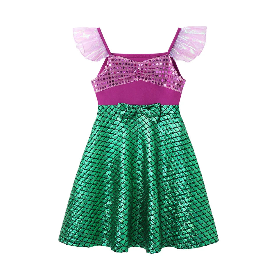 Children's Casual Dress for Girls Mermaid Rapunzel Dress One-Shoulder Sling Short Sleeve Princess Costume Summer Casual Vest NovaCart