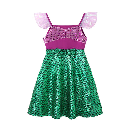 Children's Casual Dress for Girls Mermaid Rapunzel Dress One-Shoulder Sling Short Sleeve Princess Costume Summer Casual Vest NovaCart