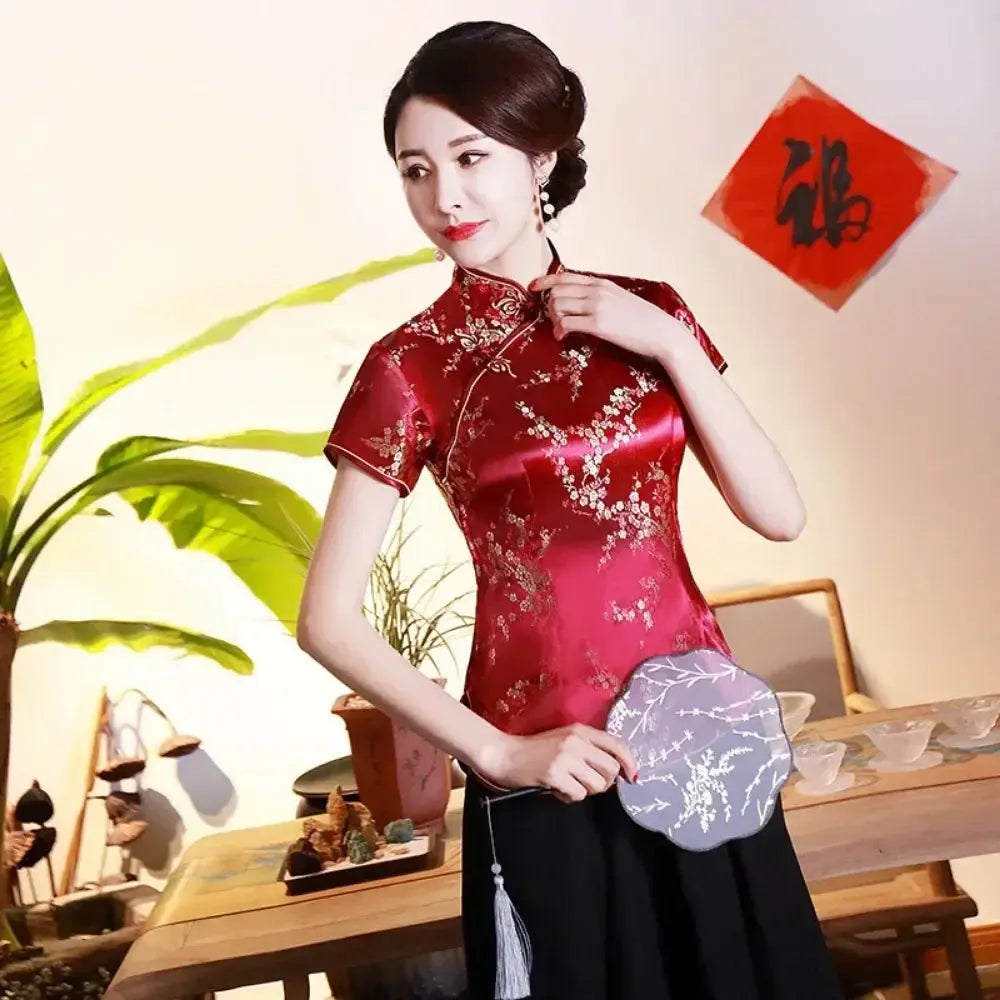 Elegant Ethnic Style Streetwear Cheongsam Qipao Tees Fashion Clothes Tshirts Vintage Shirts for Women Y2k Tops Women Clothing NovaCart