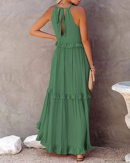 Elegant Apricot Ruffle Maxi Dress FitiqueFit