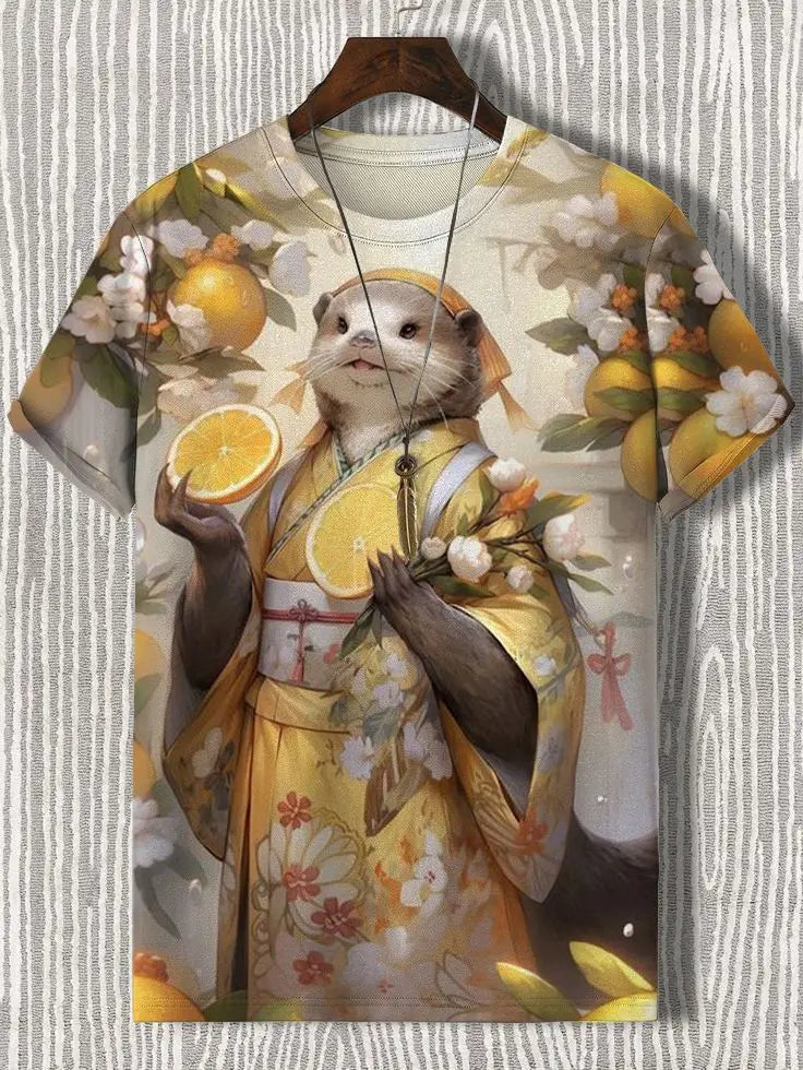 Samurai Cat Graphic T-Shirt – Japanese Style 3D Print Men's Tee FitiqueFit