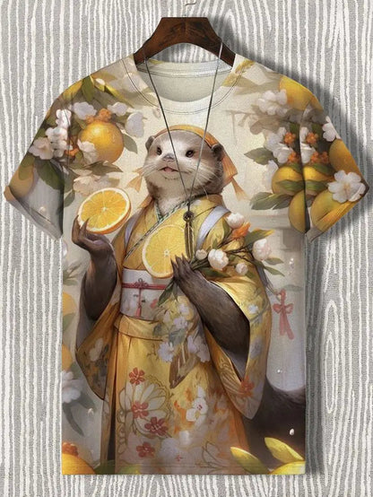Samurai Cat Graphic T-Shirt – Japanese Style 3D Print Men's Tee FitiqueFit