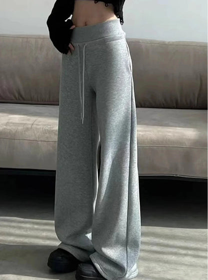 Gray High-Waist Loose Wide-Leg Straight Pants Women FitiqueFit