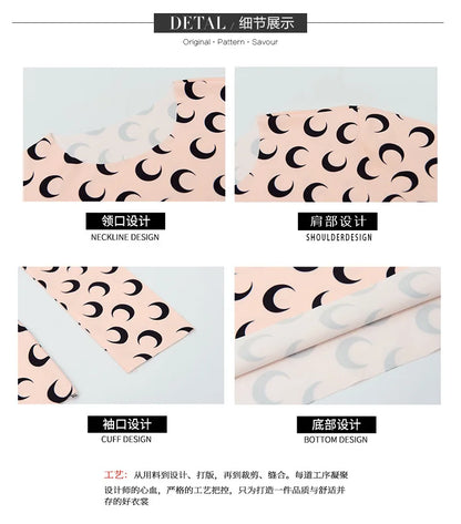 Woman Clothes Korean Moon Print Long Sleeve T-Shirt Fashion Casual Layered Sun Protection Top Ice Silk Basic Tee Spring Autumn NovaCart