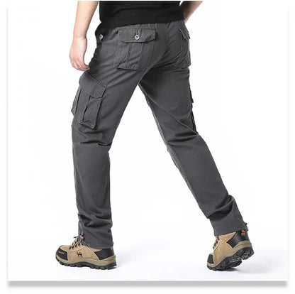 Large Pocket Loose Overalls Men's Outdoor Sports Jogging Tactical Pants Elastic Waist Pure Cotton Casual Work Pants NovaCart