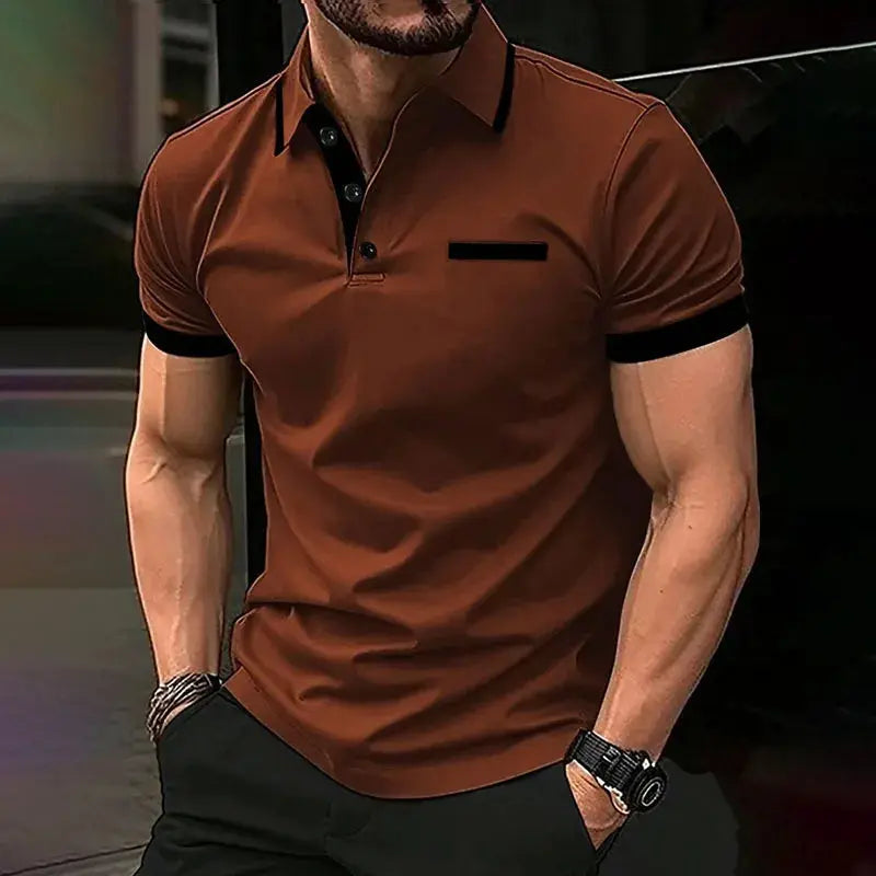Spring Summer Men Clothes Short Sleeve Turn-down Collar Polo Shirt Fake Pocket Print Business Casual Polo Shirt Resilient Tops NovaCart