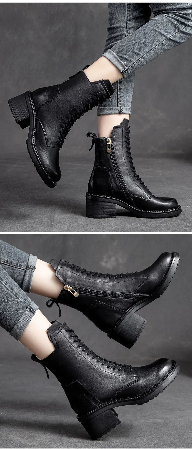 Birkuir Winter Plush Warm Boots Genuine Leather Women Snow Boots 6cm Thick Heel Shoes Handmade Side Zip Leisure Platform Boots NovaCart