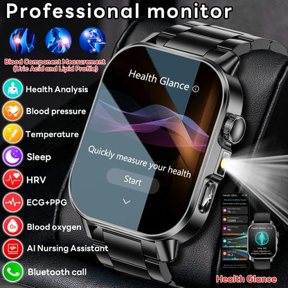 2026 New Model Uric Acid & Lipid Health Analysis Smart Watch Men ECG+PPG Bluetooth Call 2.01-inch Flashlight Smartwatch Women NovaCart