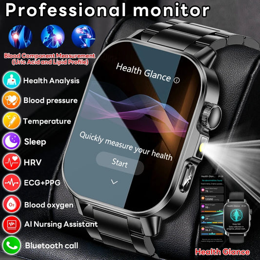 2026 New Model Uric Acid & Lipid Health Analysis Smart Watch Men ECG+PPG Bluetooth Call 2.01-inch Flashlight Smartwatch Women NovaCart