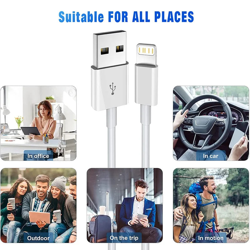 3A USB A to Lightning Cable For iPhone 14 13 12 11 Pro Max Plus XR Max USB A Fast Cable Charger Wire Phone Accessories 1M 2M 3M Pi-Mart
