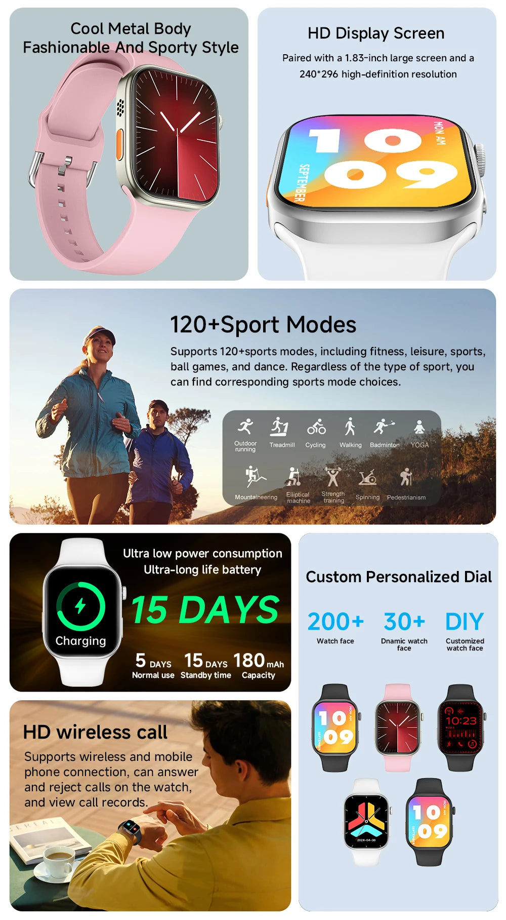 2026 Smart Watch 1.83" HD Screen Bluetooth Call Heart Rate Monitoring 120+ Sports Modes Waterproof for Men Woman Smartwatch Gift NovaCart