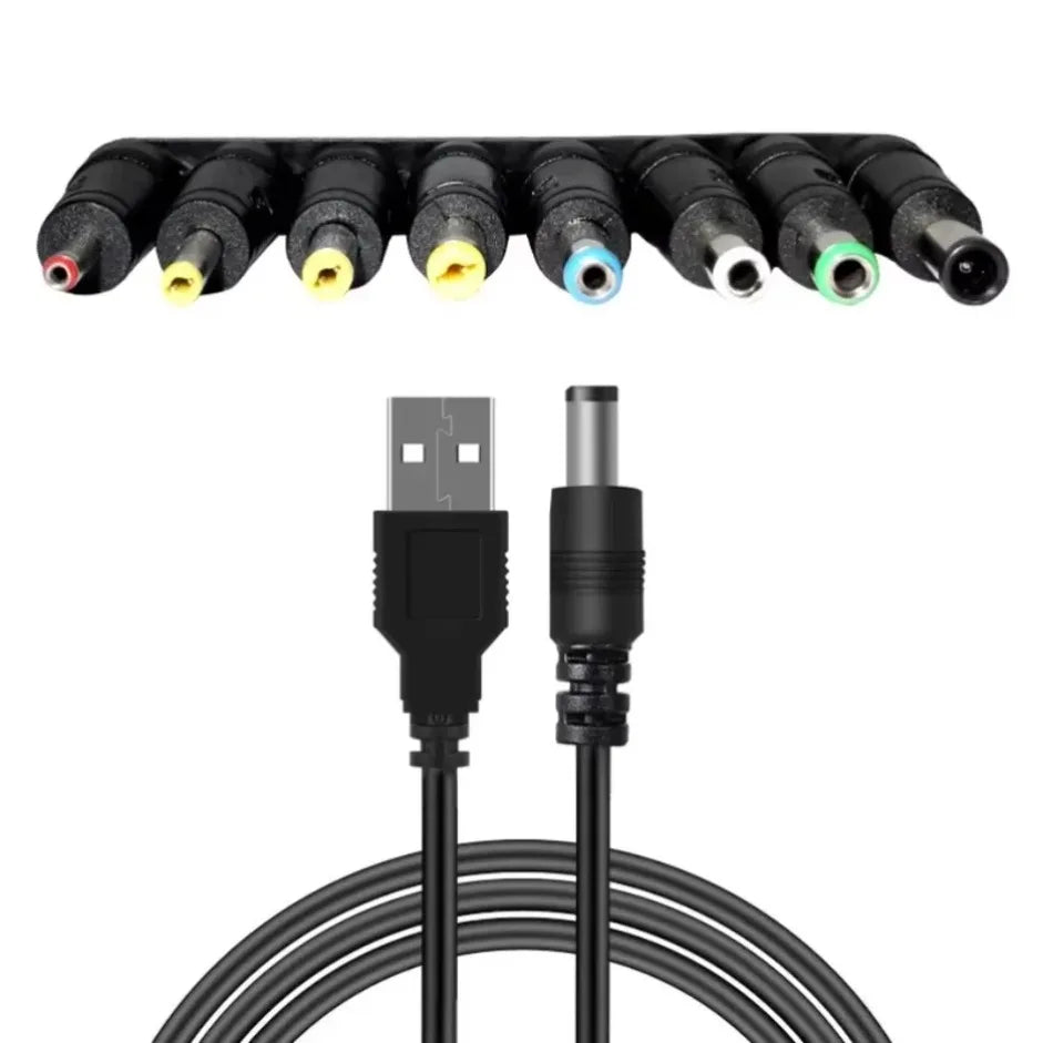 Universal Power Cable USB to DC 5.5 * 2.1mm Jack 5V Charging Cord with 8 Selectable Connector Tips for CCTV Cameras TV Box Pi-Mart