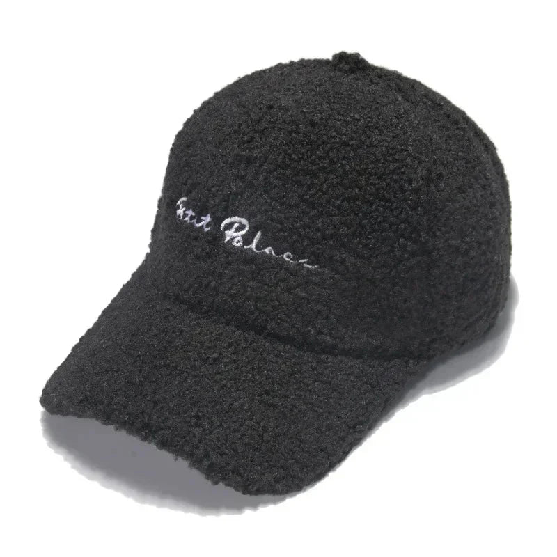 Lamb Wool Baseball Cap — Korean Style Plush Winter Sun Hat for Women FitiqueFit