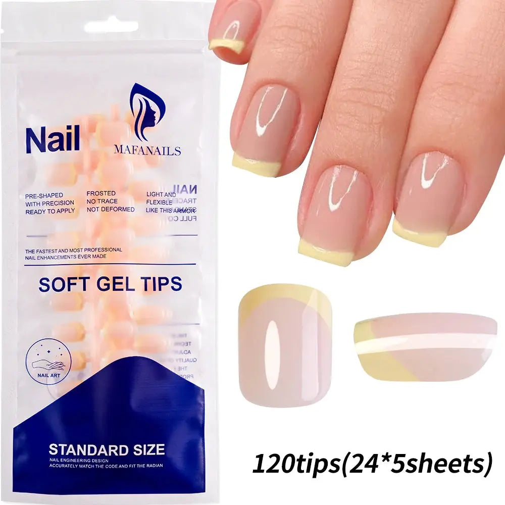 120Pcs Medium Long Square Acrylic French Fake Nails Full Cover Wearable French Press on Nails for Women Mixed Size False Nails NovaCart