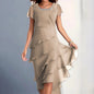 Plus Size Short Sleeve Round Neck Chiffon Paneled Dresses
