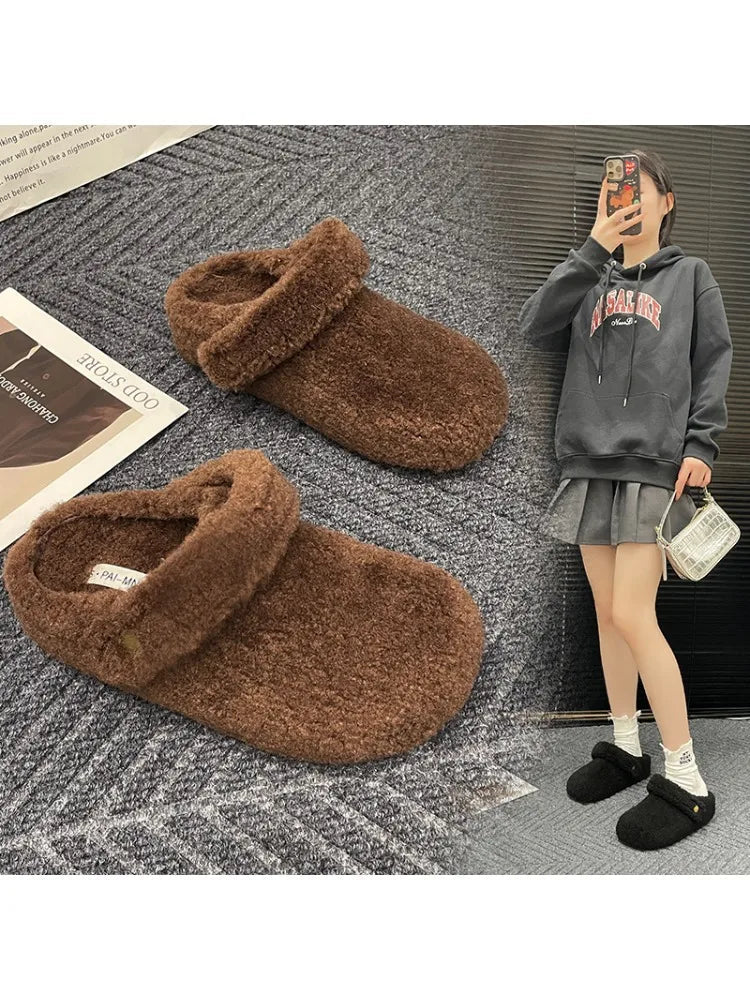 🩴 Winter Cotton Drag Outside Flat Fluffy Slippers FitiqueFit