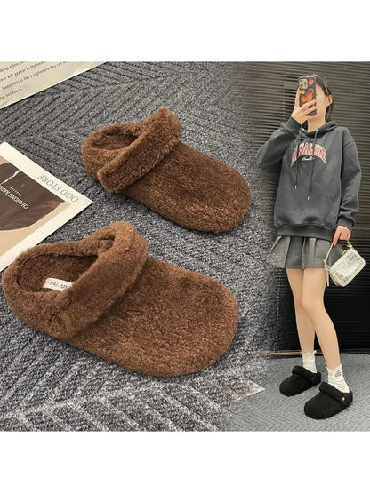 🩴 Winter Cotton Drag Outside Flat Fluffy Slippers FitiqueFit