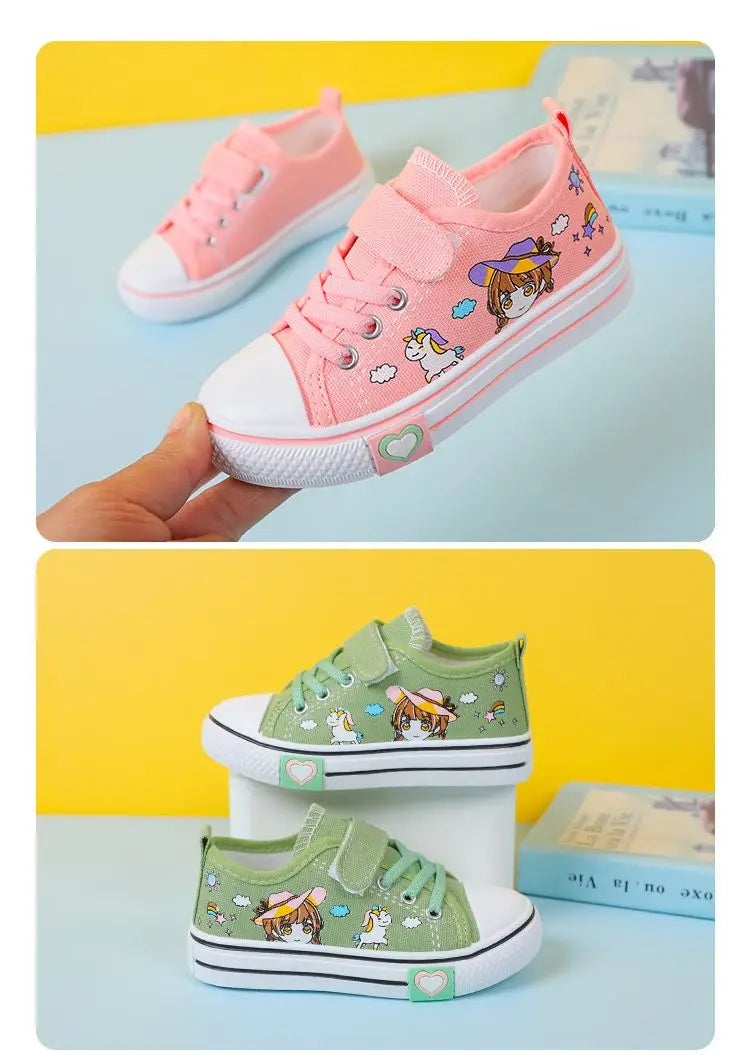 Children's  New Spring Canvas Shoes Cartoon Graffiti Children's Casual Shoes for Girls Comfort Fashion Kids Flat Tennis Sneakers NovaCart