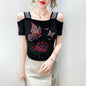 M-3XL Summer European Women's Clothes High Quality T-Shirt Luxury Hot Diamonds Design Slim Tees Sexy Girls Streetwear Tops NovaCart