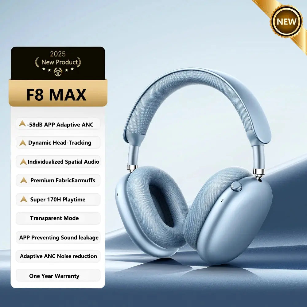 Picun F8MAX ANC Wireless Headphone 59dB Hybrid Active Noise Canceling Spatial Audio Earphone Bluetooth 6.0 Over Ear Headset 180H NovaCart