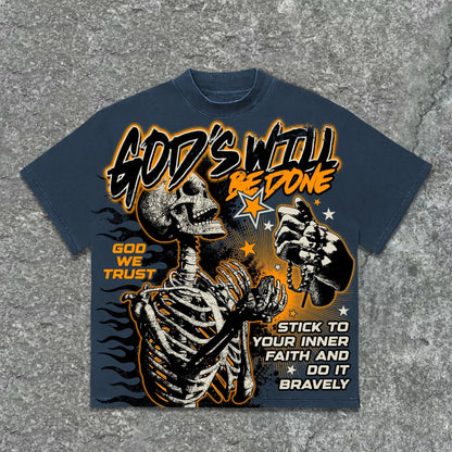 The 2025 3d Tshirt God's Will Skull Retro Pattern T-shirt Printed Graphic Men And Women Y2K Oversized T-shirt Street Wear NovaCart
