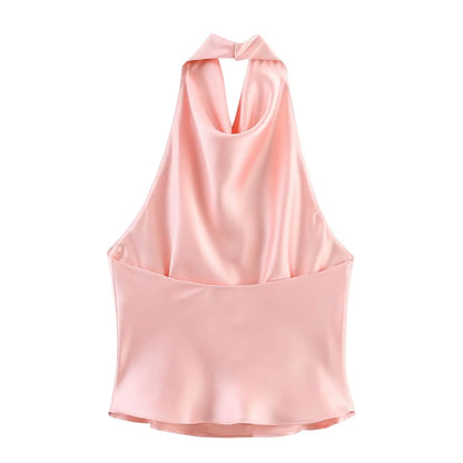 Sexy Elegant Halter  Backless High Solid Halter Neck Tops