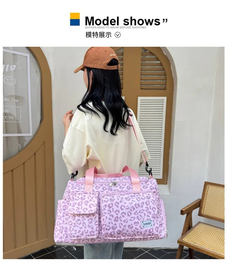 Classic Leopard Print Large Capacity Leisure Luggage Bag with Multiple Pockets and Shoe Compartment Sports Fitness Travel Bag NovaCart