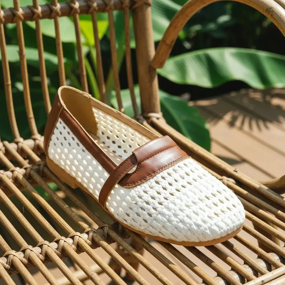 Women‘s Woven Sandals Flat Summer Breathable Mesh Openwork Shoes Square Toe Mary Jane Comfortable Slip On Ballet Sandals Female NovaCart