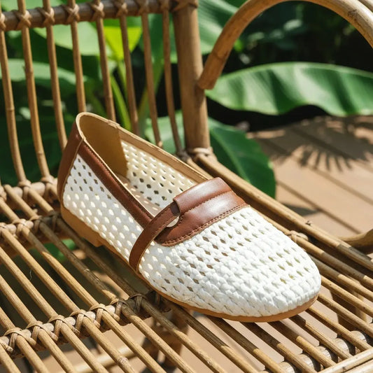Women‘s Woven Sandals Flat Summer Breathable Mesh Openwork Shoes Square Toe Mary Jane Comfortable Slip On Ballet Sandals Female NovaCart