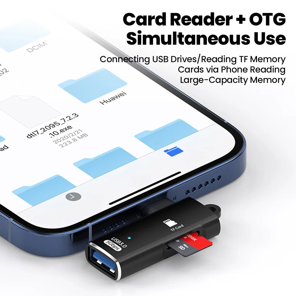 High-Speed 3 in 1 USB 3.0 Type C to TF Card Reader Adapter Memory Card OTG Reader for iPhone 15/16 Huawei PC Laptop Pi-Mart