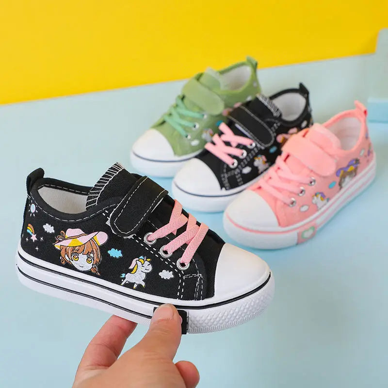 Children's  New Spring Canvas Shoes Cartoon Graffiti Children's Casual Shoes for Girls Comfort Fashion Kids Flat Tennis Sneakers NovaCart