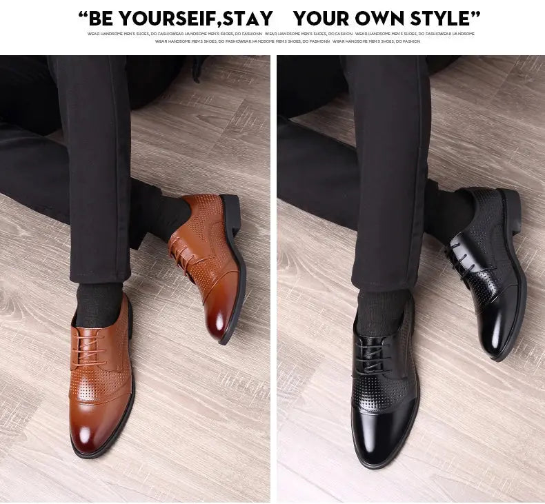 Flat / 6CM Genuine Leather Men Formal Elevator Shoes Wedding Business Height Increase Lift Shoes Invisible Summer Hollow Wedding NovaCart