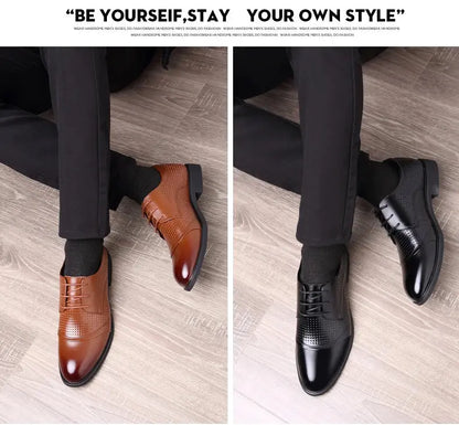 Flat / 6CM Genuine Leather Men Formal Elevator Shoes Wedding Business Height Increase Lift Shoes Invisible Summer Hollow Wedding NovaCart