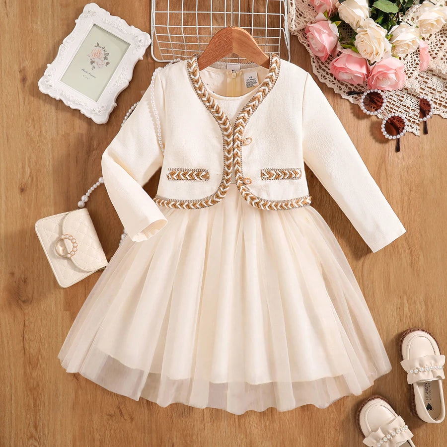 Girls' autumn fashion cute new dress, fluffy princess dress - white NovaCart
