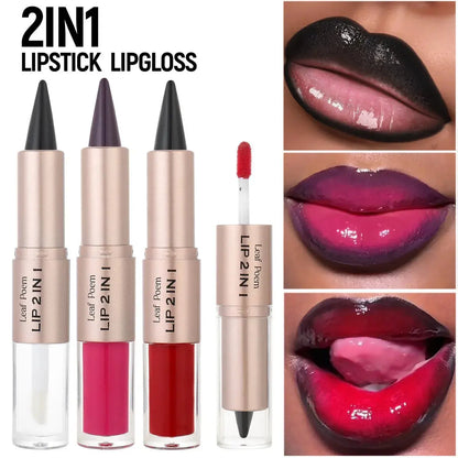 2IN1 Tapered Gradient Lipliner Pen Nude Brown Mirror Glass Lip Gloss Matte Lip Liner Waterproof Lip Contour Non Stick Makeup NovaCart