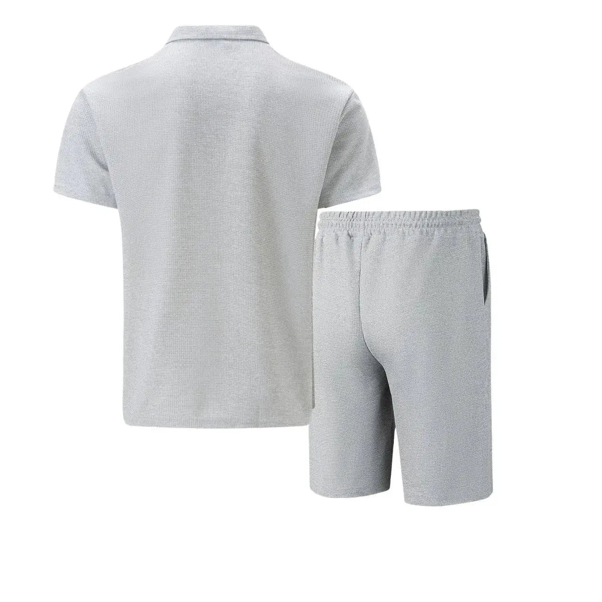 2025 Men Europe and the United States new summer Waffle solid color zip-up lapel short-sleeve suit shorts two sets NovaCart