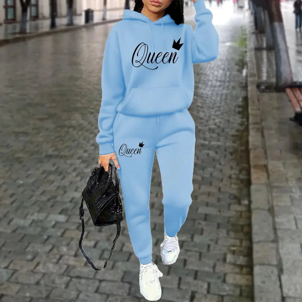 Women’s “Queen” Graphic 2-Piece Hoodie & Pants Tracksuit Set FitiqueFit