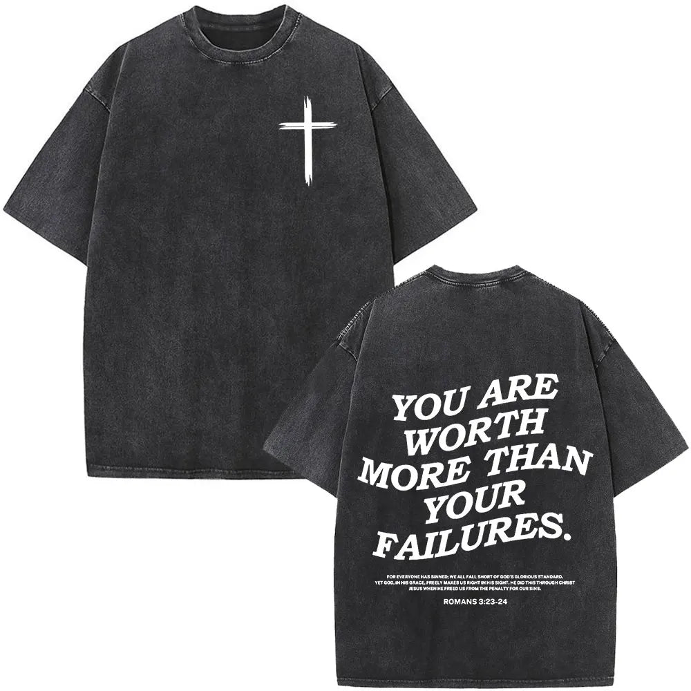 Christian Jesus Faith Over Fear Bible Verse Washed T-shirts Men Women Fashion Vintage Oversized T Shirts Harajuku Cotton T-shirt NovaCart