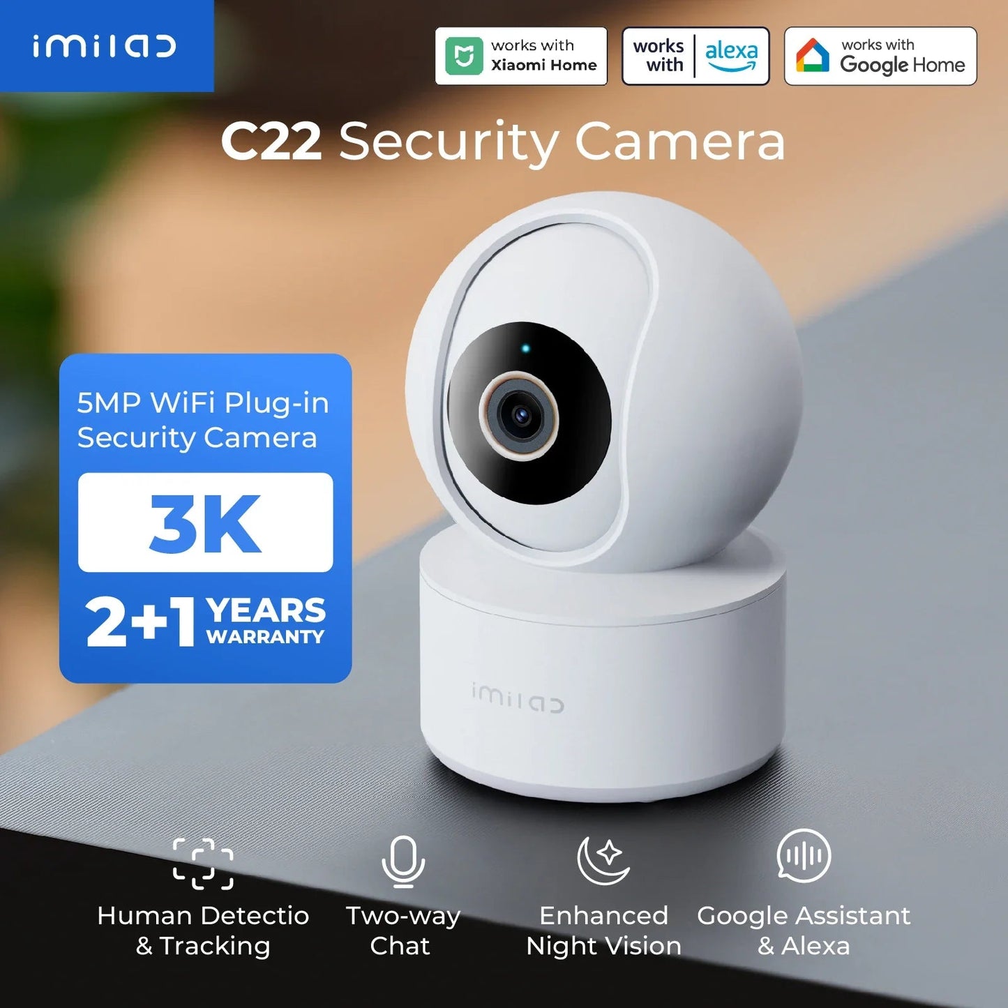 IMILAB Baby Monitor Indoor Security Camera with AI Detection Night Vision 2-Way Audio 360° PTZ Compatible with Xiaomi Home App Pi-Mart