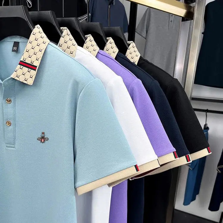 Personality letter jacquard lapel short sleeve T-shirt men high-end brand Little Bee embroidery fashion trend summer polo shirt NovaCart