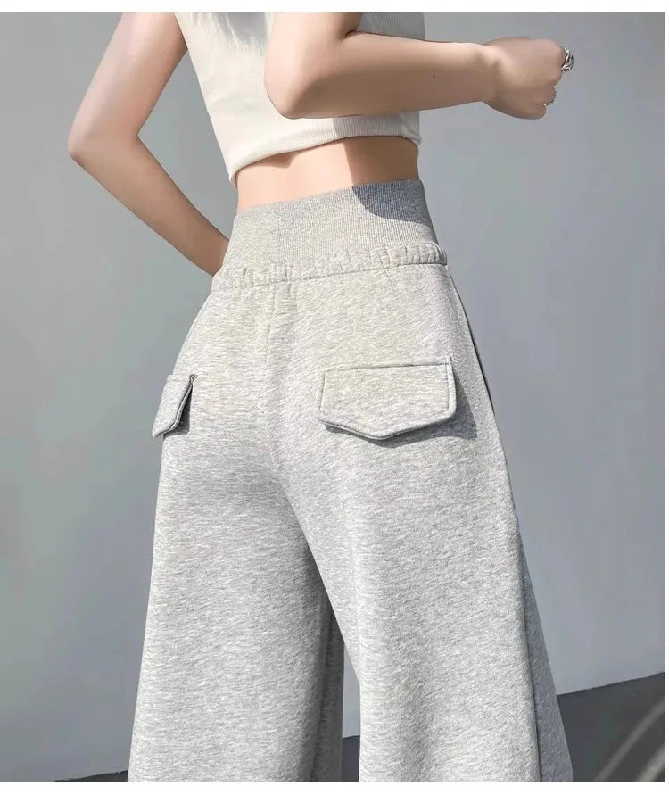 Gray High-Waist Loose Wide-Leg Straight Pants Women FitiqueFit