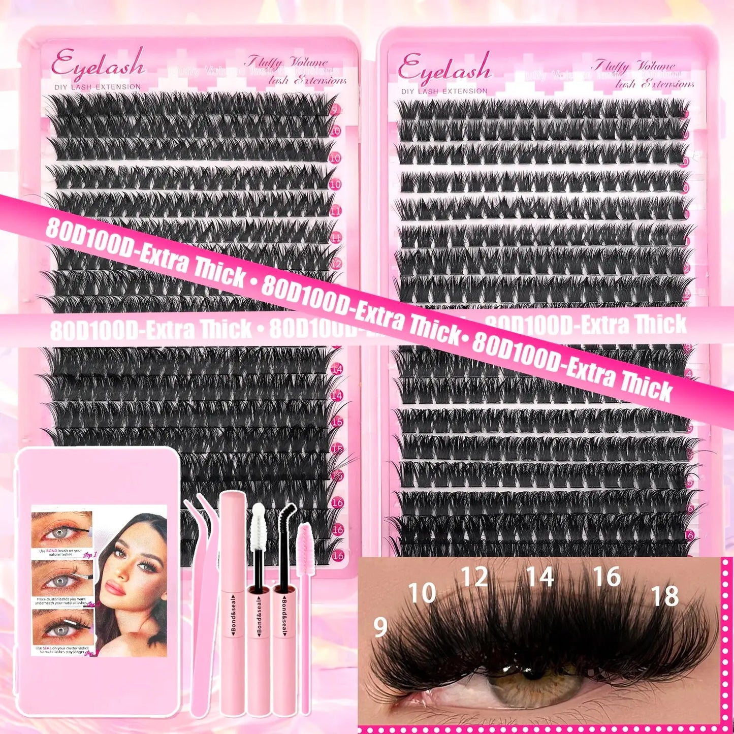 DIY Lash Extension Kit Clusters Individual Eyelashes Kit 9-16mm with Bond and Seal Wispy Natural Mange Lashes NovaCart