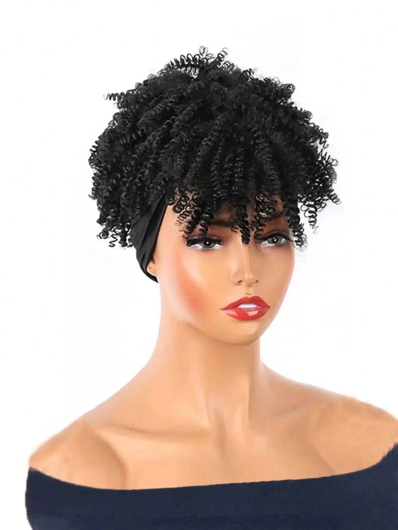 Headband Wigs for Synthetic Short Afro Kinky Curly Wigs Dark Brown Wig with Bangs Wrap Wigs 2 in 1 synthetic Wig Drawstring NovaCart