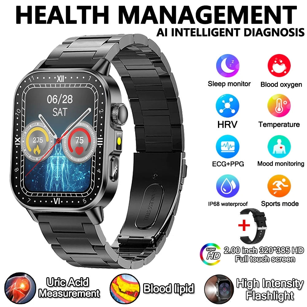 2026 New Model Uric Acid & Lipid Health Analysis Smart Watch Men ECG+PPG Bluetooth Call 2.01-inch Flashlight Smartwatch Women NovaCart