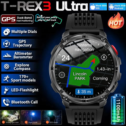 2026 New T-Rex3 Pro 1100mAh Battery Smart Watch GPS path 5ATM Waterproof Sports Run tracker Outdoors Compass Military Smartwatch NovaCart