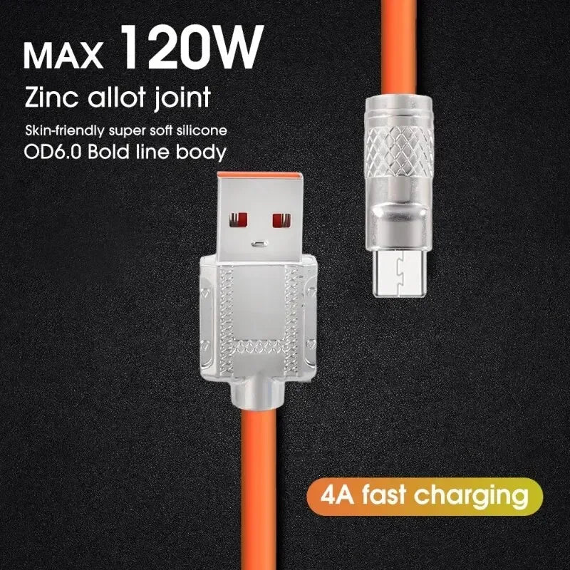 Liquid Silicone Cable Quick Charge 1M USB Cable USB C Charger Cable for Huawei Samsung Xiaomi 120W 6A Super Fast Charge Type C Pi-Mart
